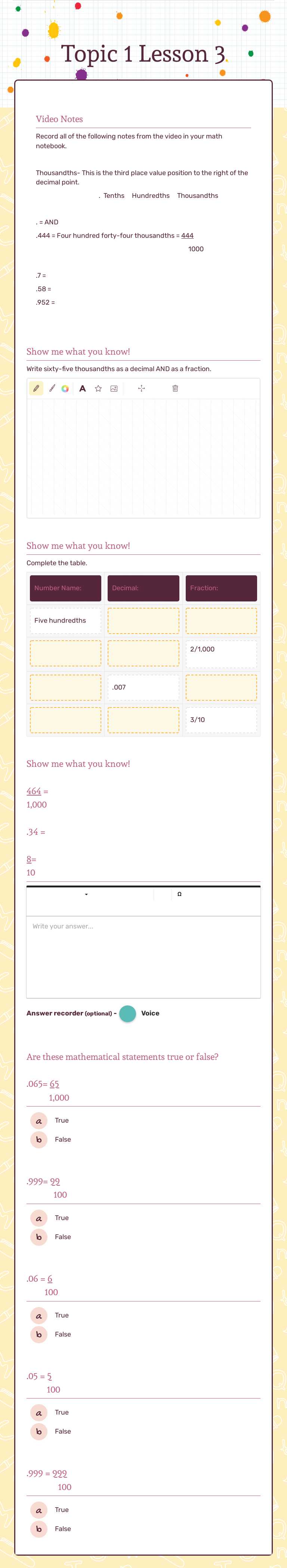 Topic 1 Lesson 3 Grade 5 worksheet preview