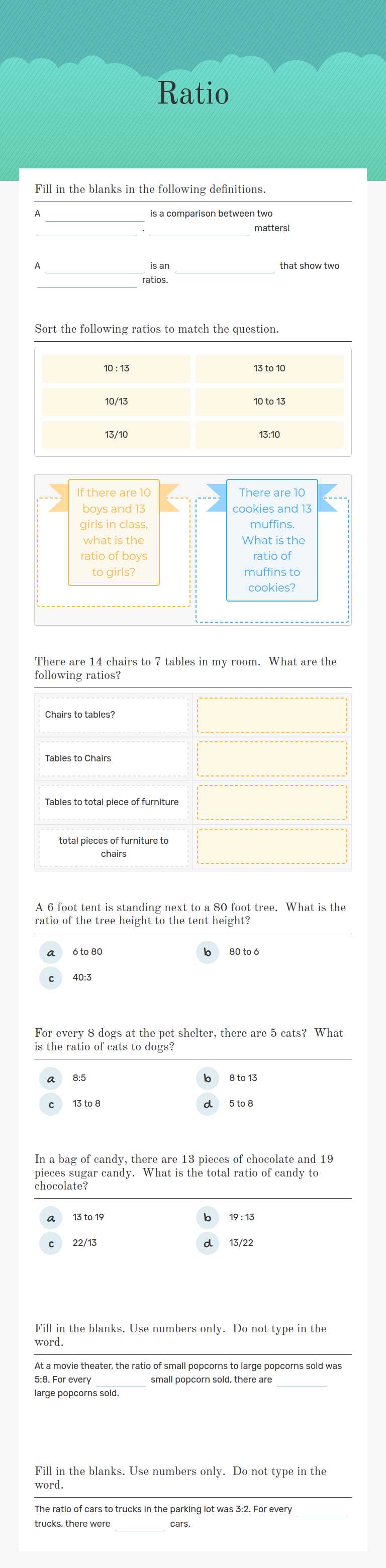 Ratio worksheet preview image