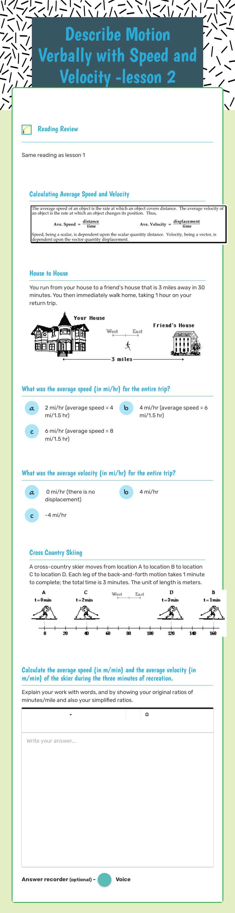 Describe Motion Verbally with Speed and Velocity -lesson 2 worksheet preview image