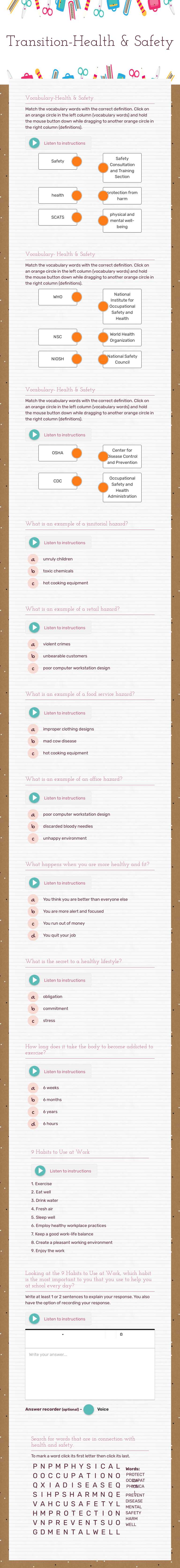 Transition-Health & Safety worksheet preview image