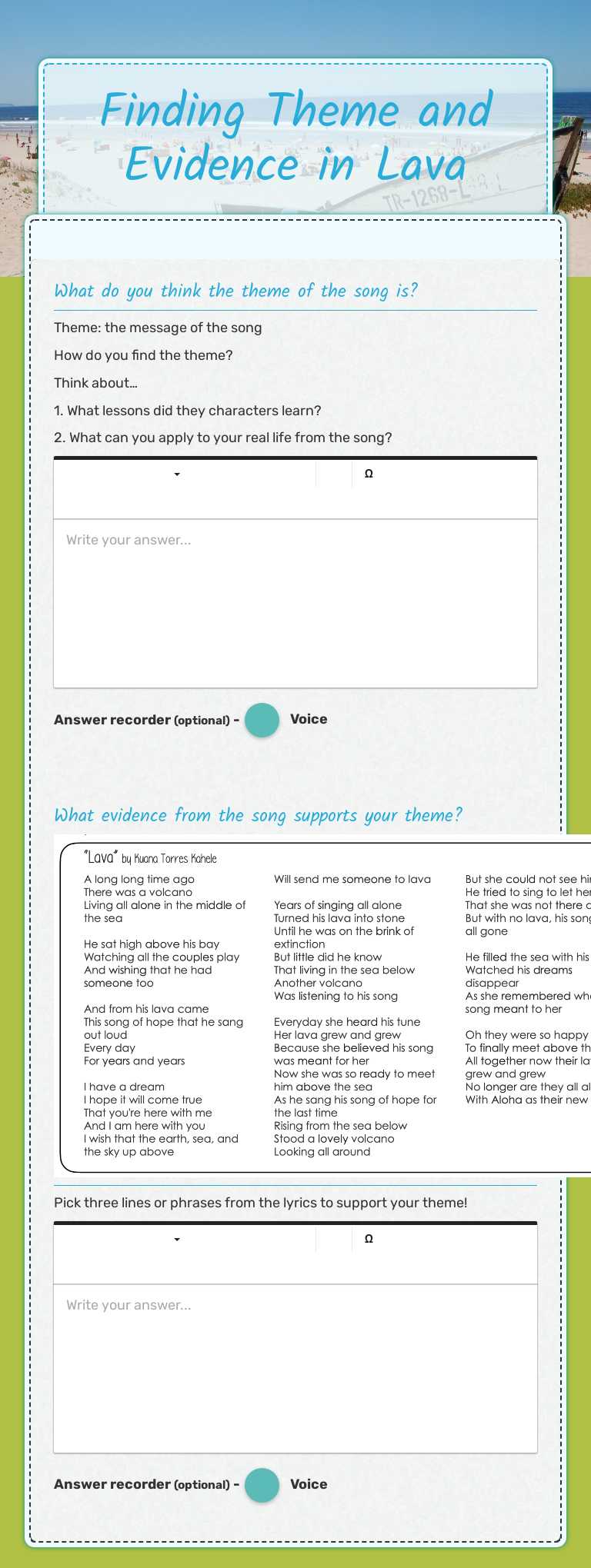 Finding Theme and Evidence in Lava Grade 5 worksheet preview