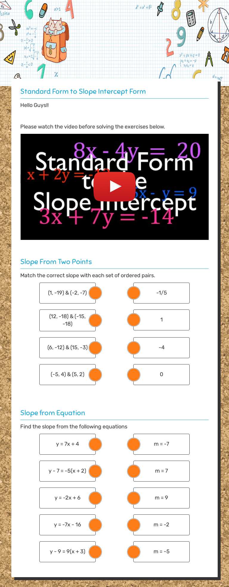 Finding Slope Practice worksheet preview image
