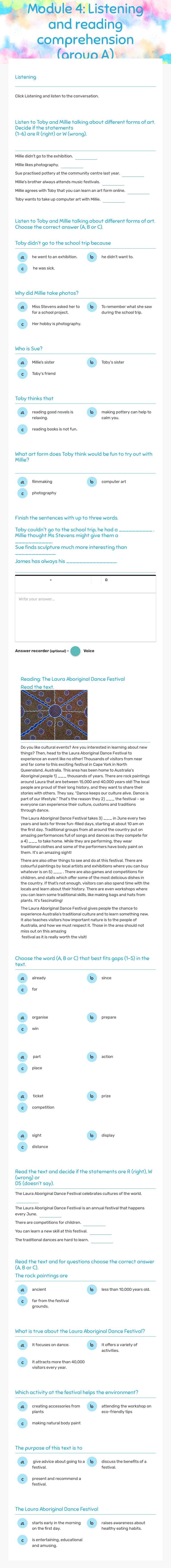 Module 4: Listening and reading comprehension (group A) worksheet preview image