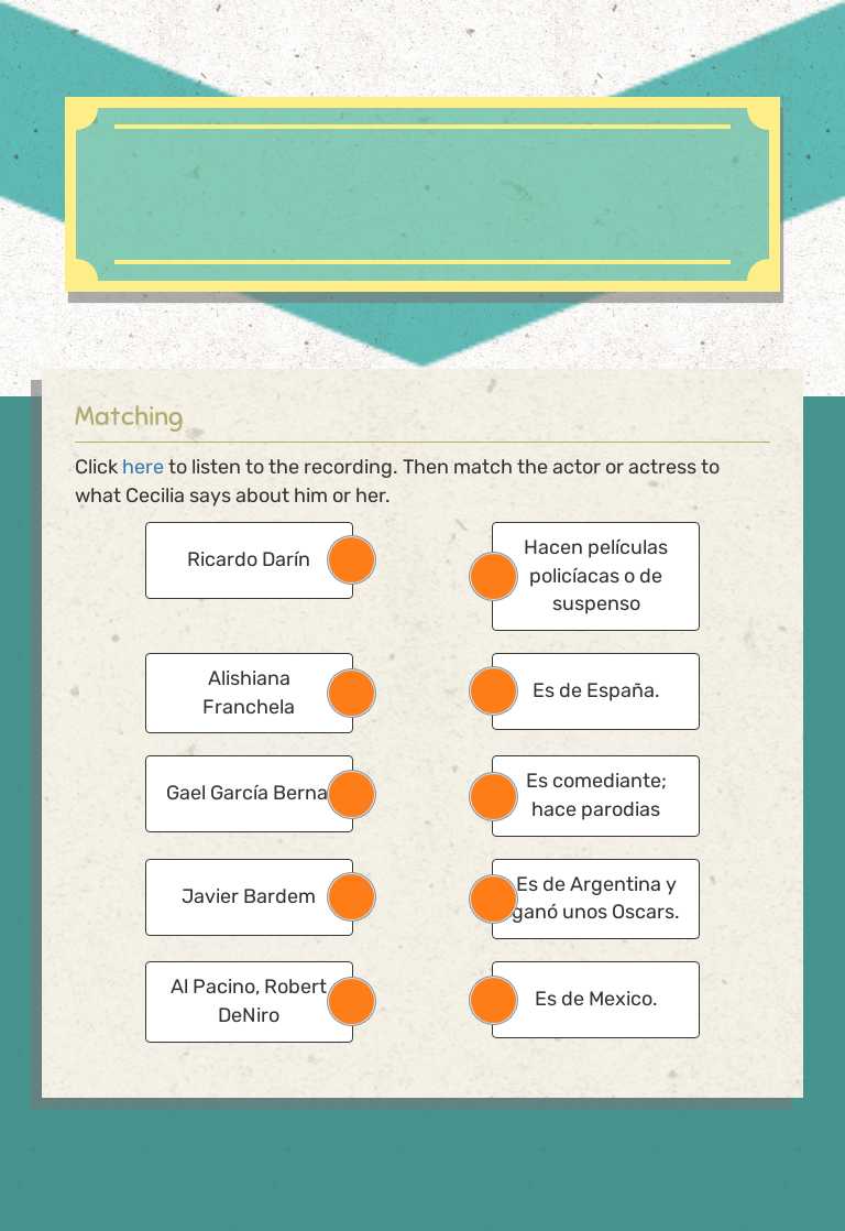 Actors matching Listening Activity Grade 10 worksheet preview