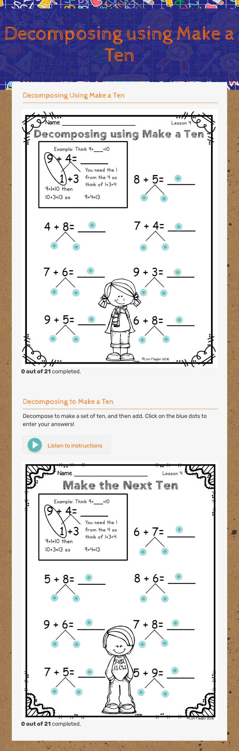 Decomposing using    Make a Ten worksheet preview image