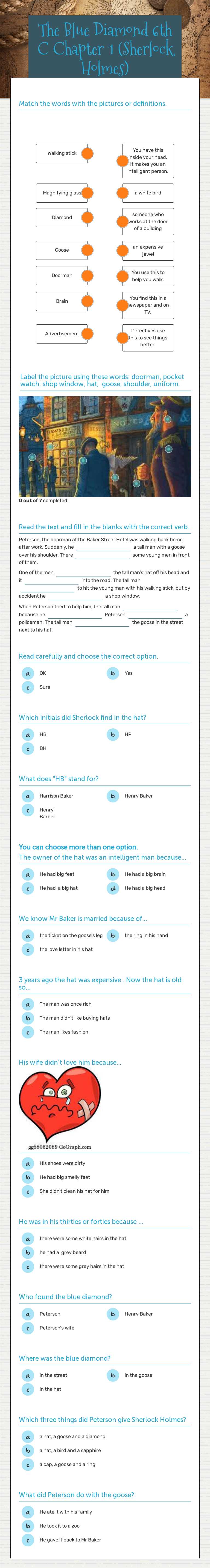 The Blue Diamond 
   6th C    Chapter 1       (Sherlock Holmes) Grade 6 worksheet preview