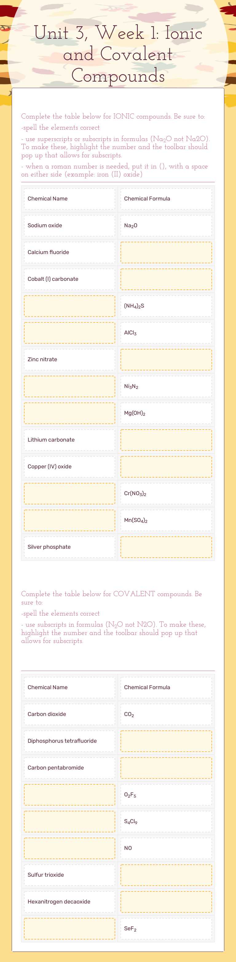Unit 3, Week 1: 
Ionic and  Covalent Compounds worksheet preview image