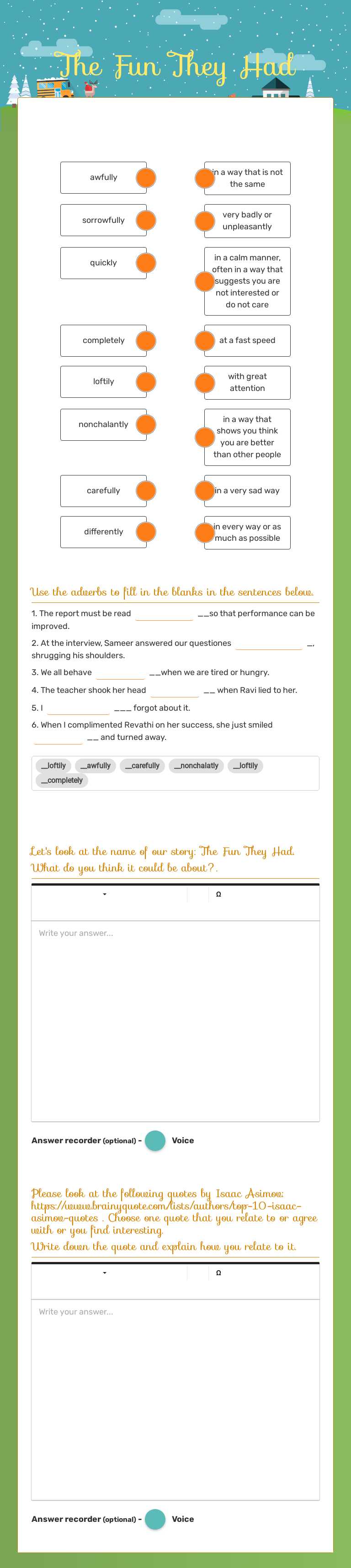 The Fun They Had Grade 10 worksheet preview
