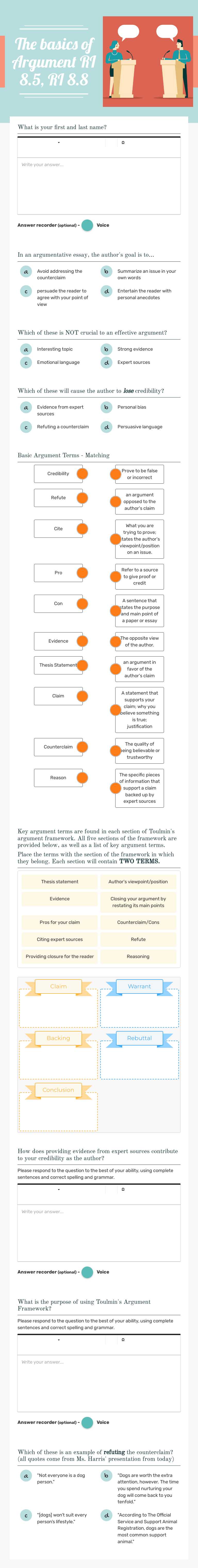 The basics of Argument RI 8.5, RI 8.8 worksheet preview image