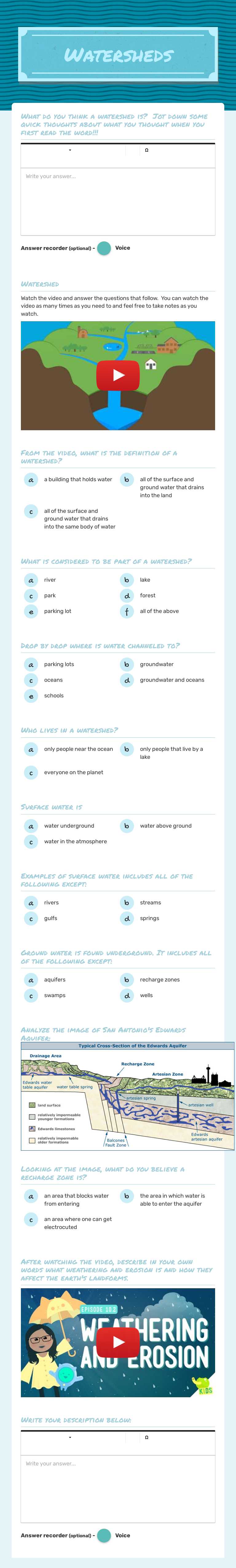 Watersheds worksheet preview image
