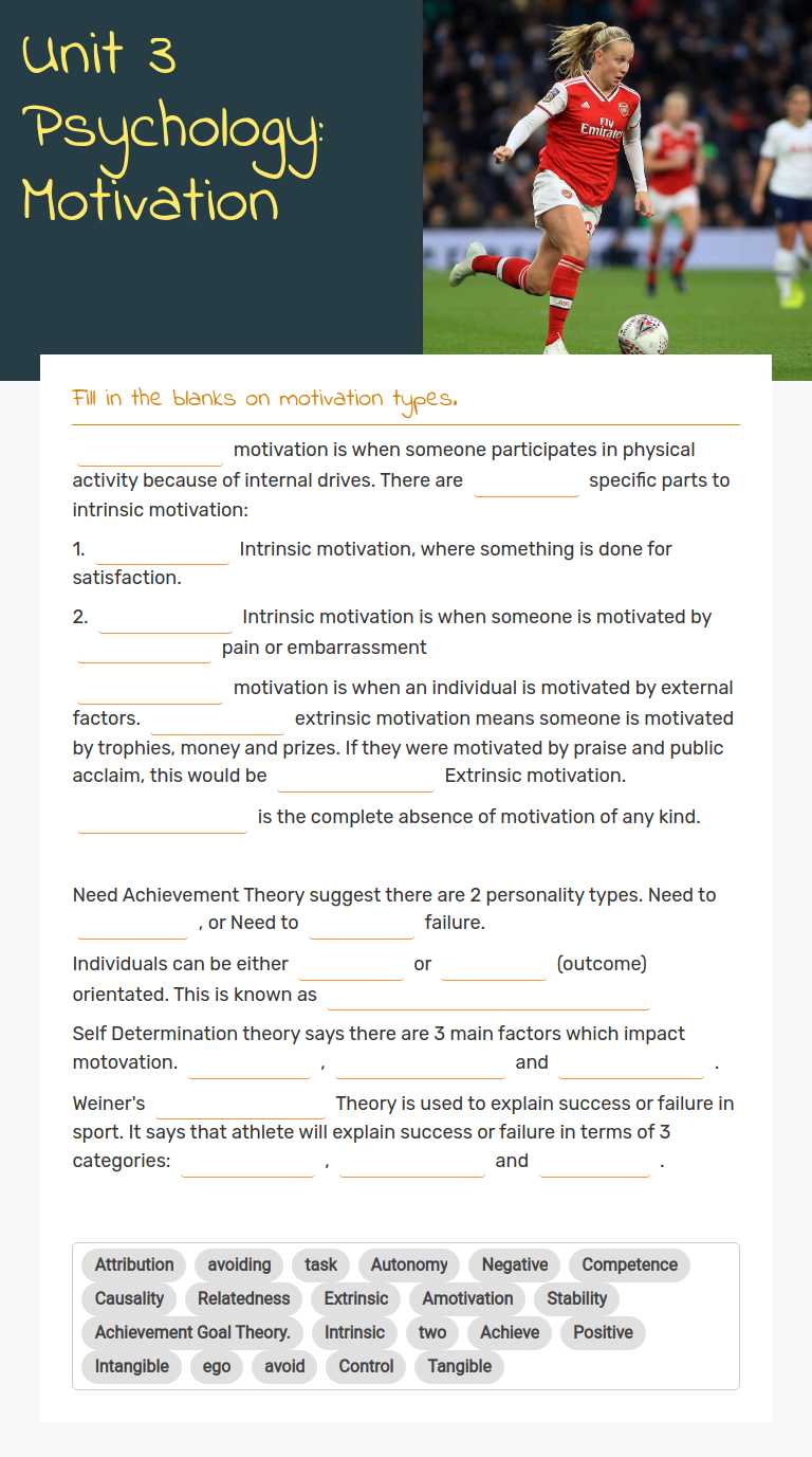 Unit 3 Psychology: Motivation worksheet preview image