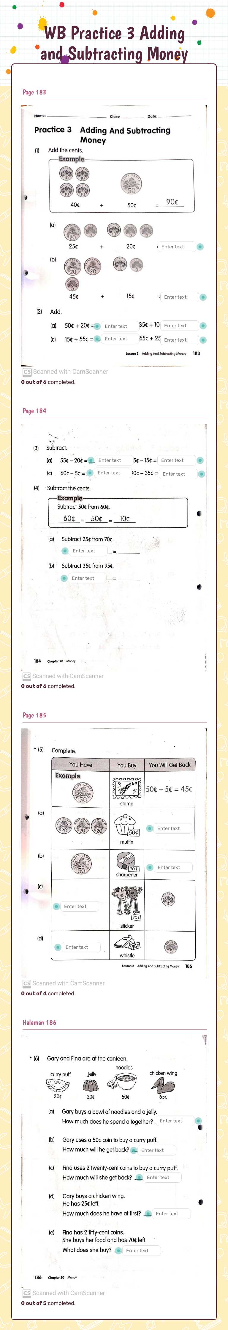 WB Practice 3 Adding and Subtracting Money Grade 1 worksheet preview