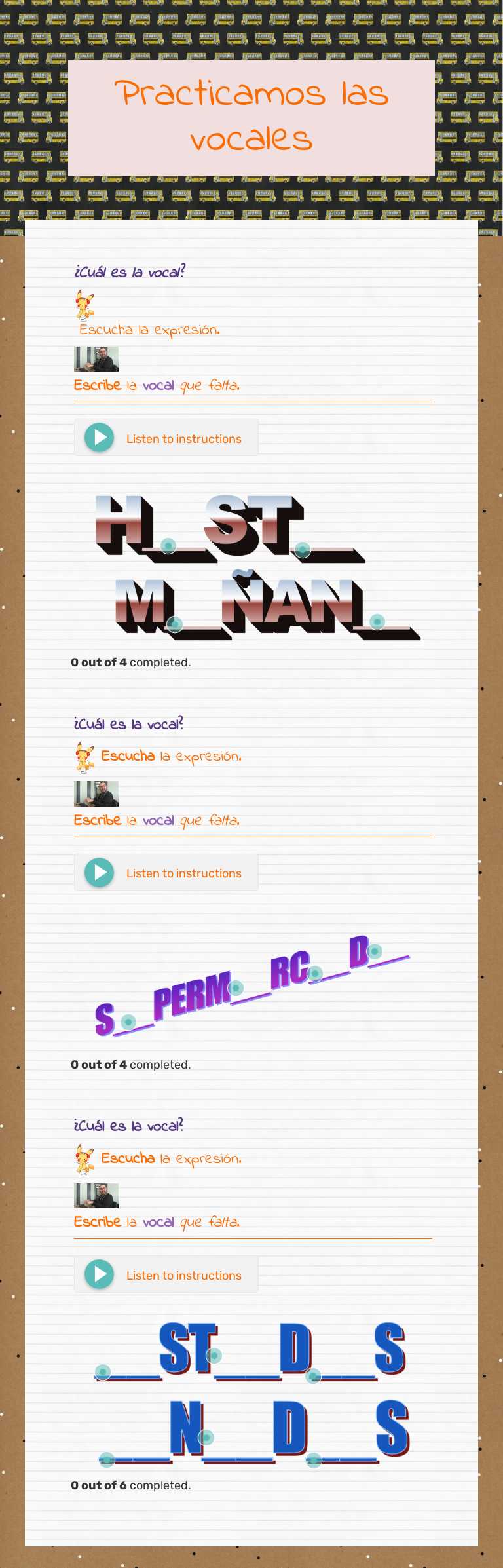 Practicamos las vocales worksheet preview image