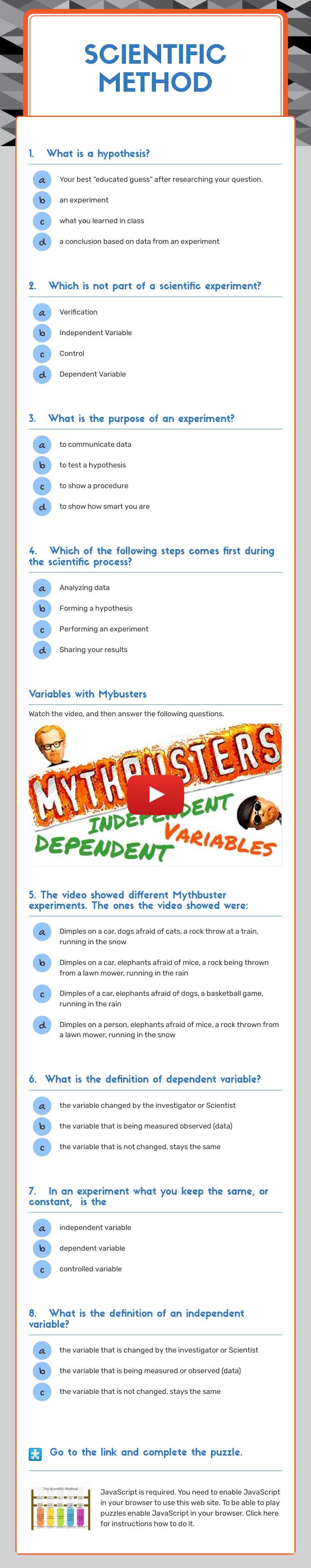 Scientific Method worksheet preview image