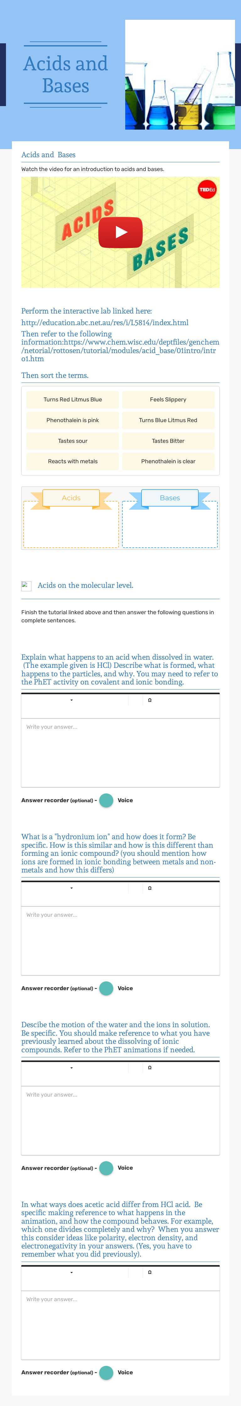 Acids and Bases worksheet preview image