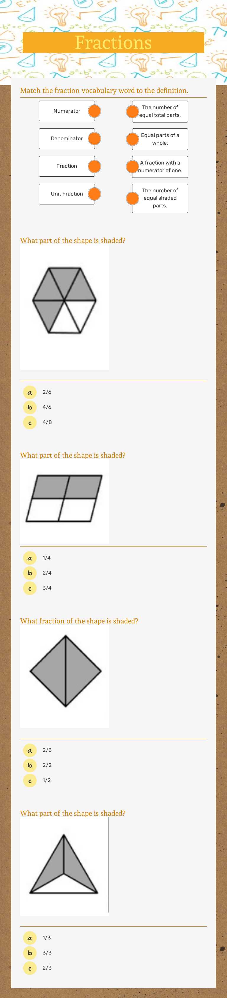 Fractions worksheet preview image
