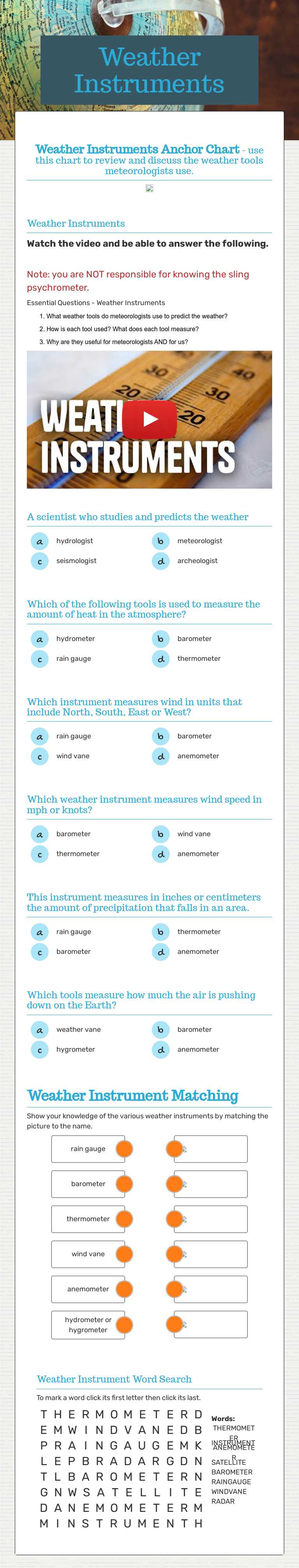 Weather Instruments worksheet preview image