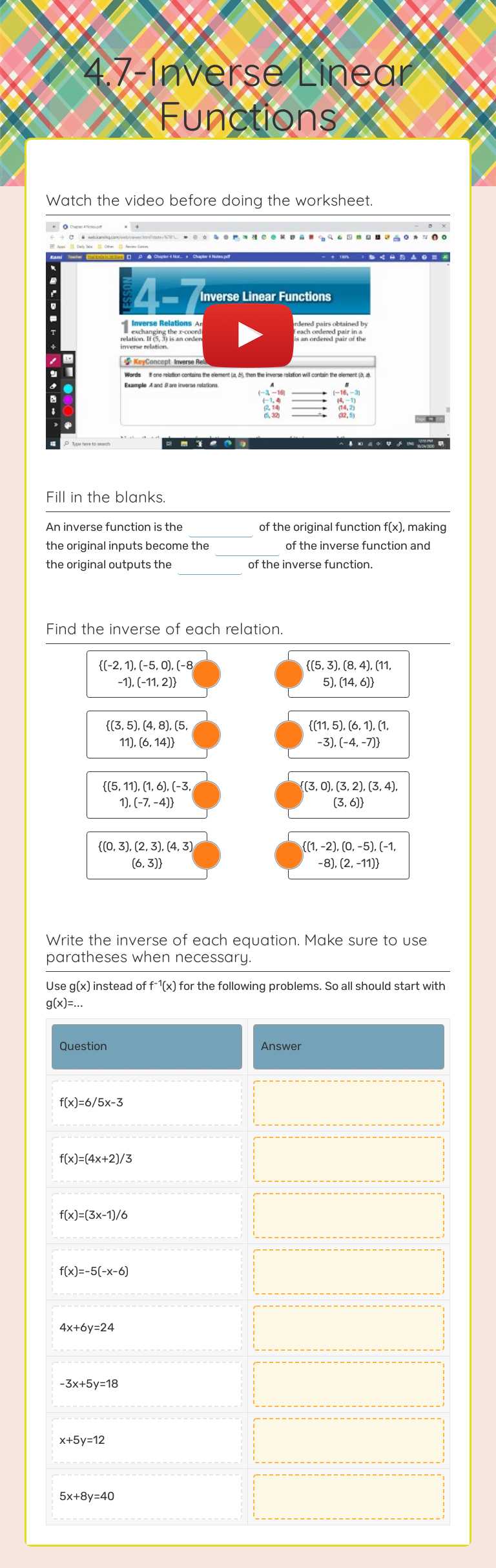 4.7-Inverse Linear Functions worksheet preview image