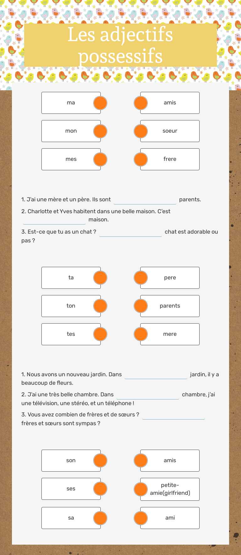 Les adjectifs possessifs worksheet preview image
