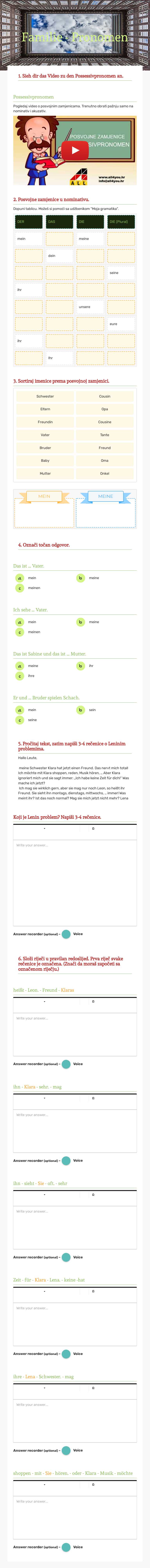 Familie - Pronomen worksheet preview image