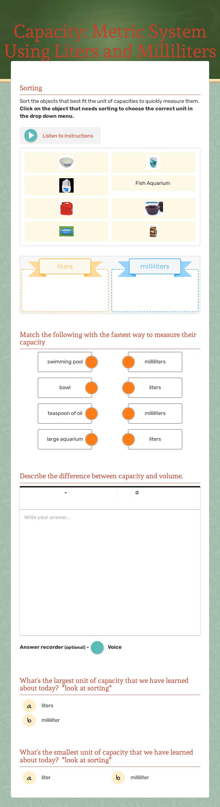 Capacity: Metric System Using Liters and Milliliters by Dana Hayes ...