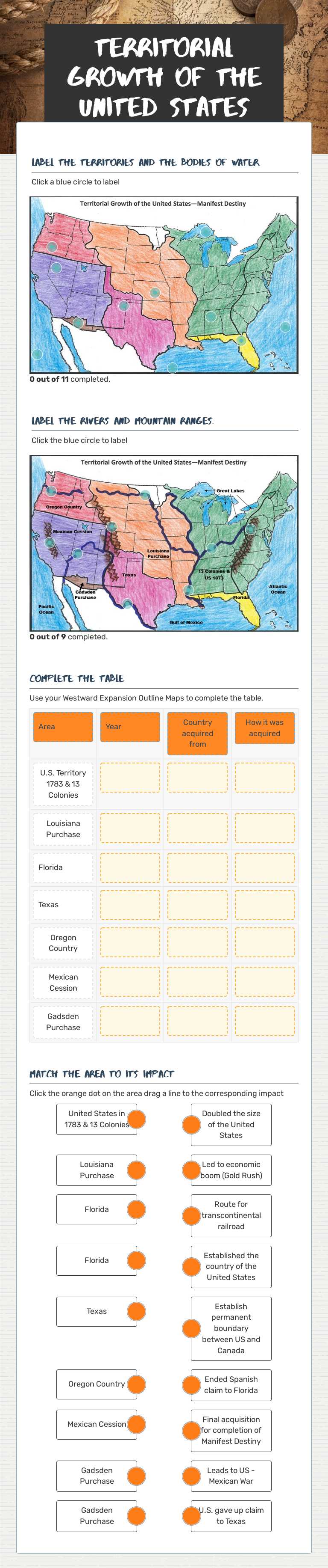 Territorial Growth of the United States worksheet preview image