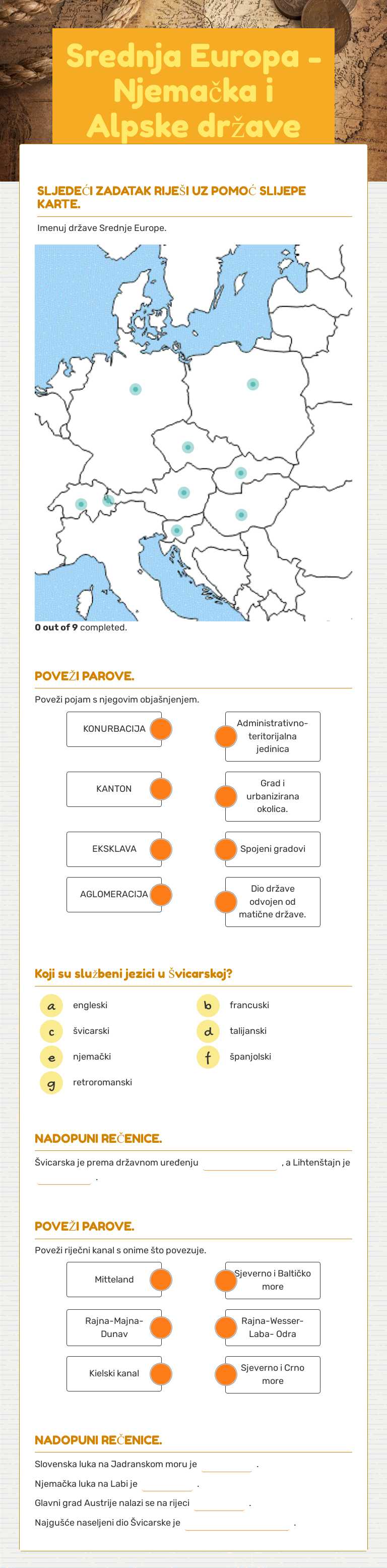Srednja Europa - Njemačka i Alpske države worksheet preview image
