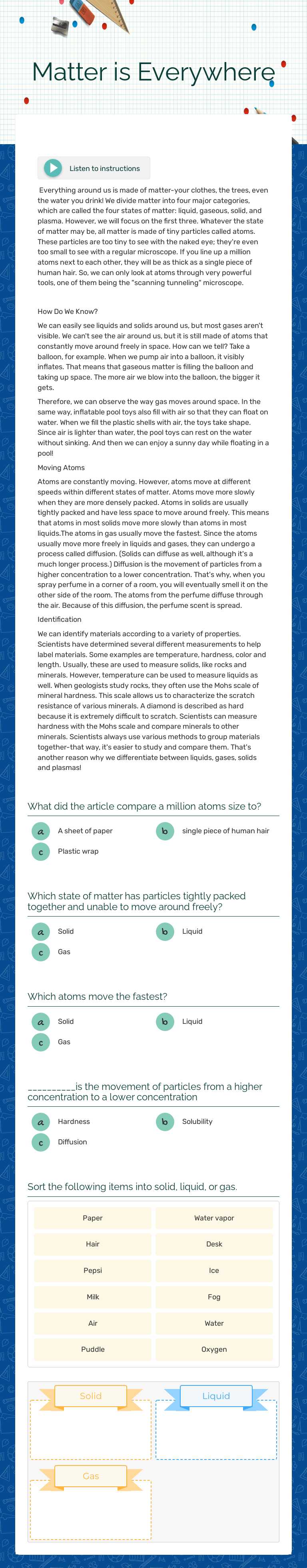 Matter is Everywhere worksheet preview image