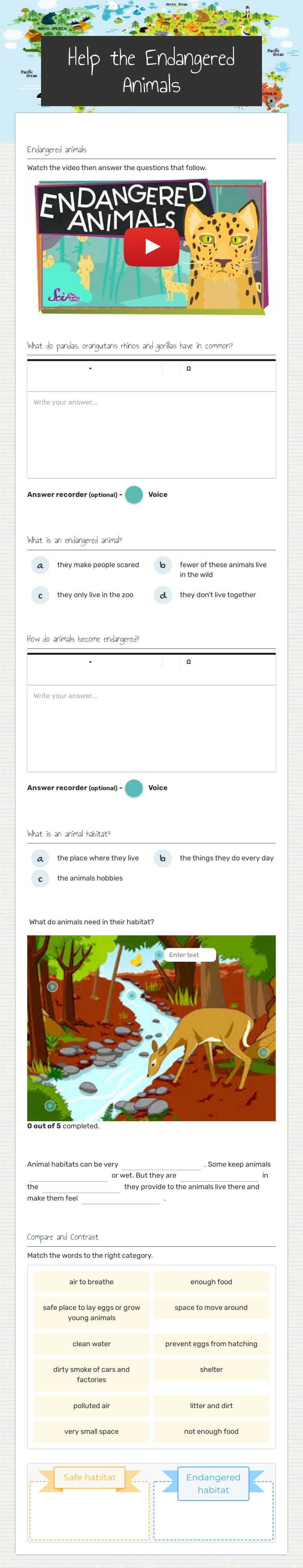 Help the Endangered Animals worksheet preview image