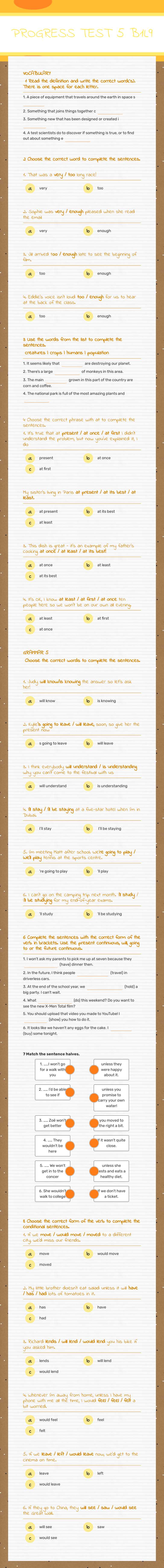 PROGRESS TEST 5 B1L9 worksheet preview image