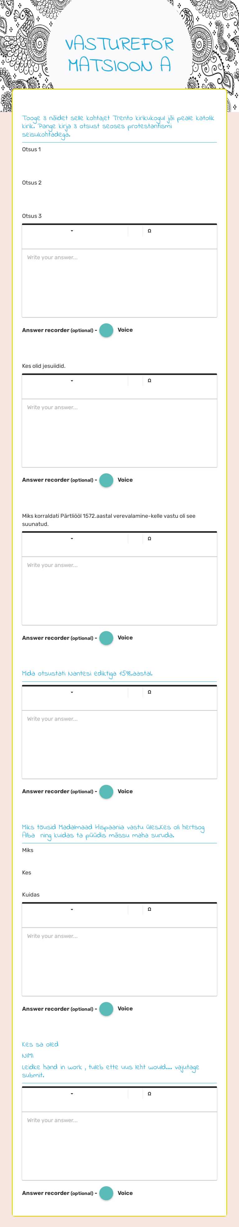 VASTUREFORMATSIOON A worksheet preview image