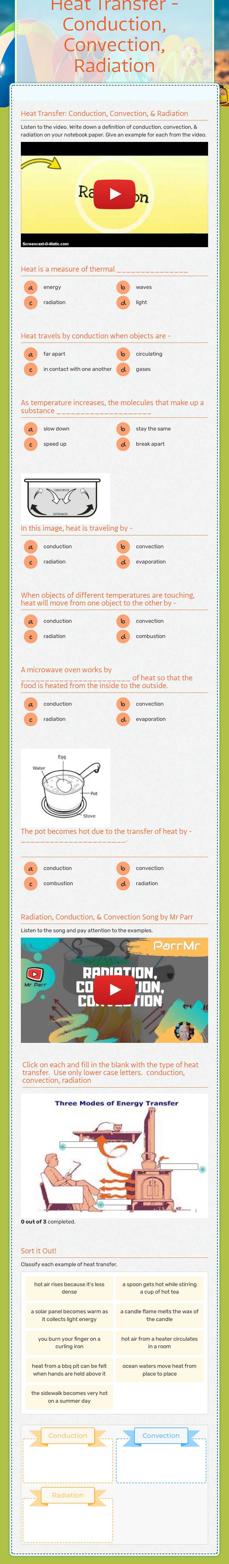 Heat Transfer - Conduction, Convection, Radiation worksheet preview image