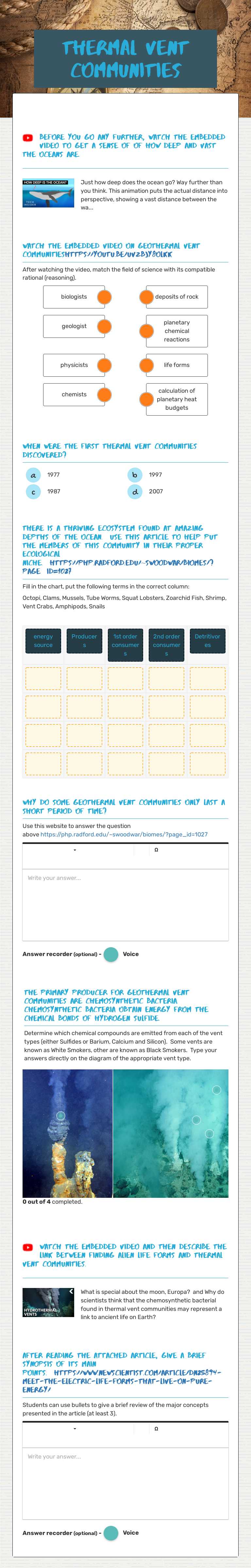 Thermal Vent Communities worksheet preview image