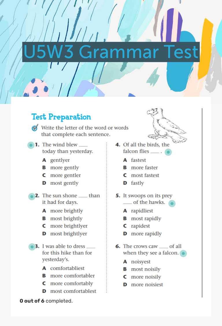U5W3 Grammar Test Grade 4 worksheet preview