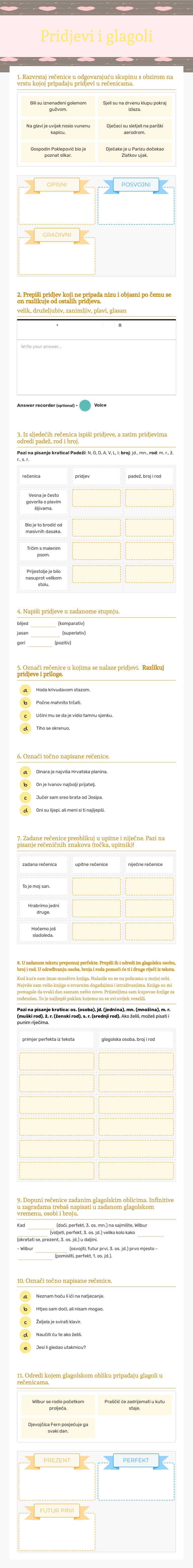 Pridjevi i glagoli Grade 5 worksheet preview