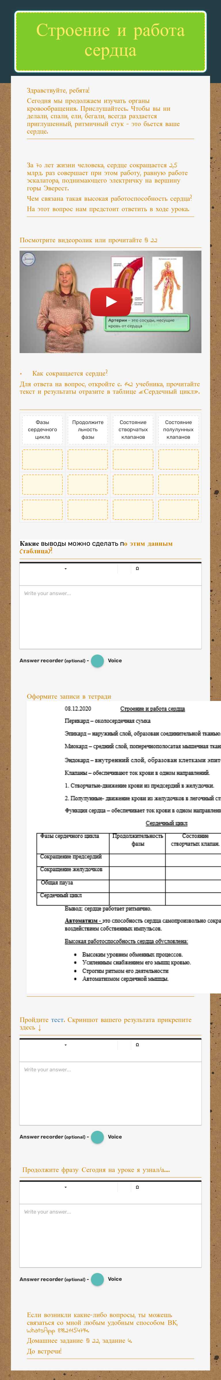 Строение и работа сердца worksheet preview image