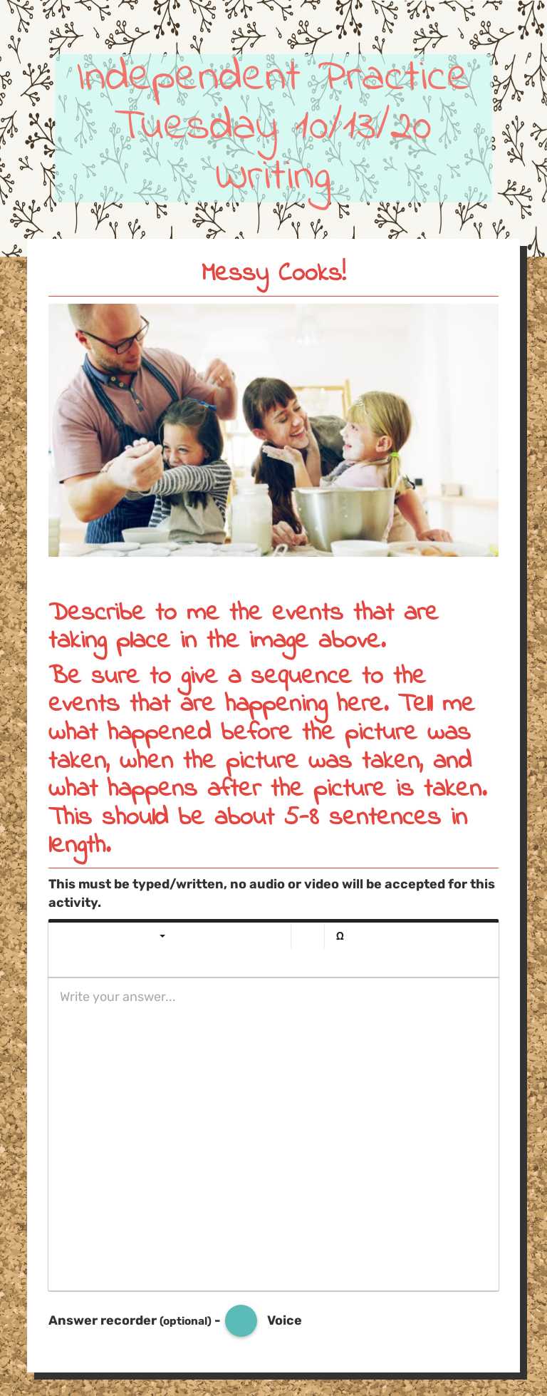 Independent Practice Tuesday 10/13/20 Writing worksheet preview image