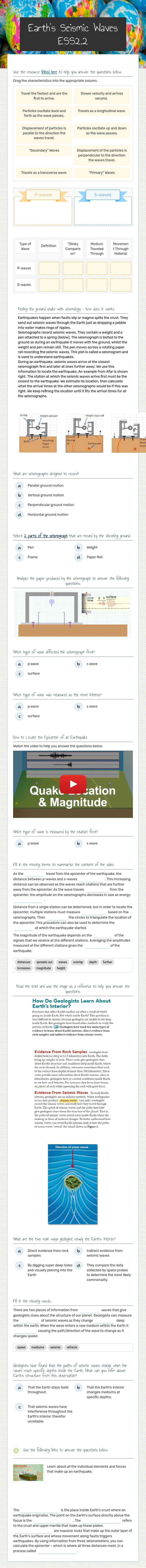 Earth's Seismic Waves ESS2.2 worksheet preview image
