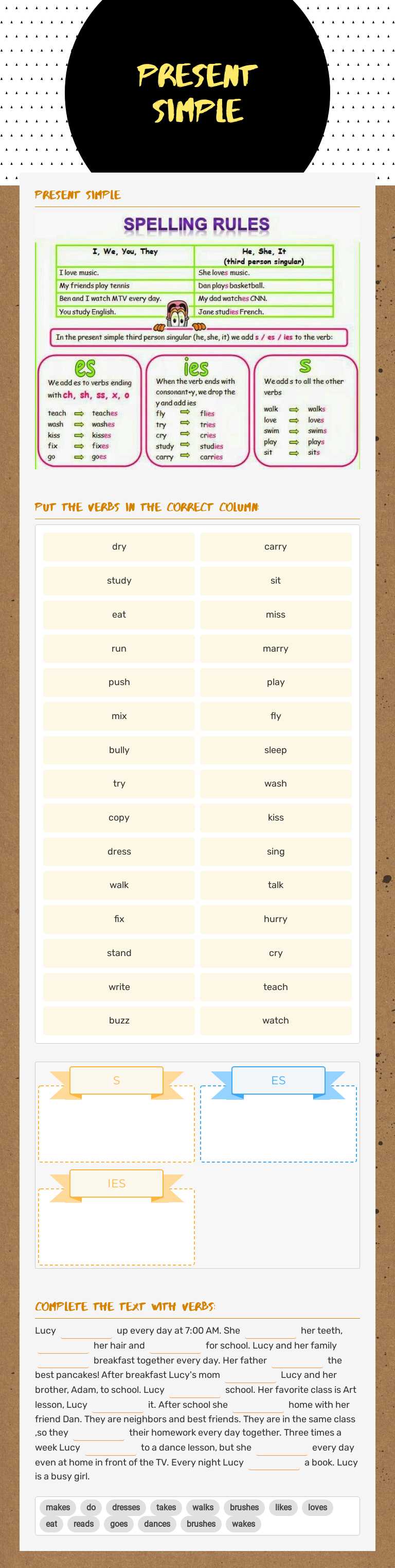 present Simple worksheet preview image