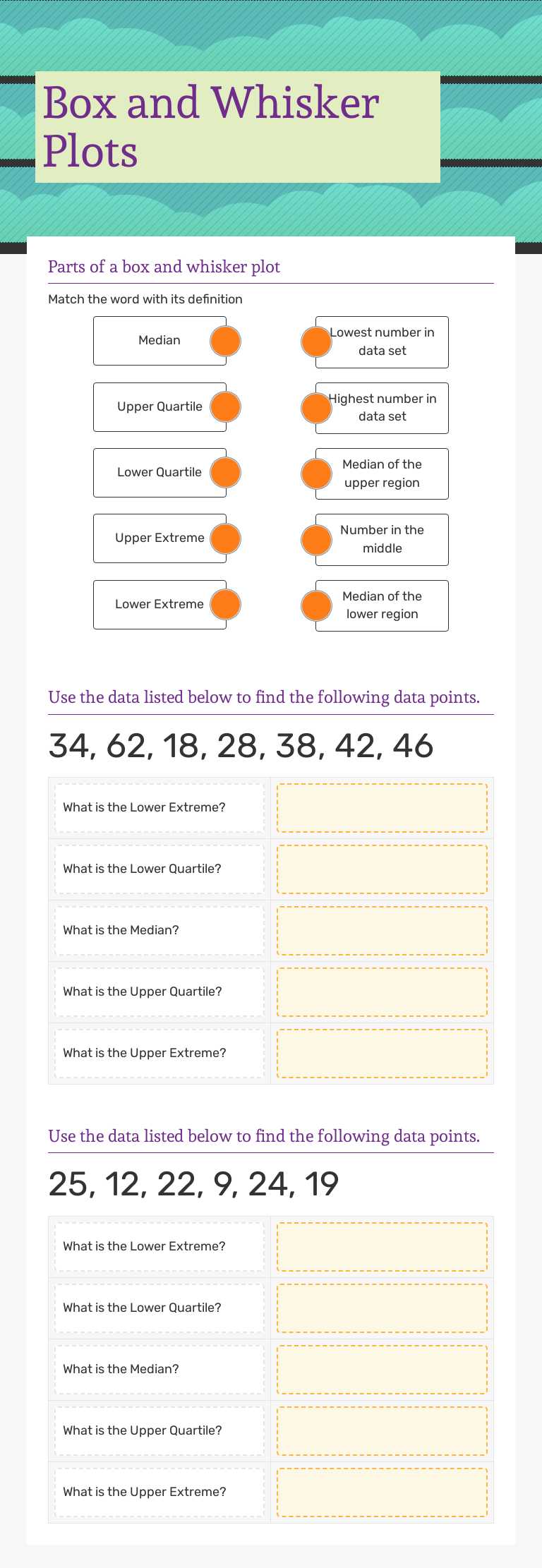 Box and Whisker Plots worksheet preview image