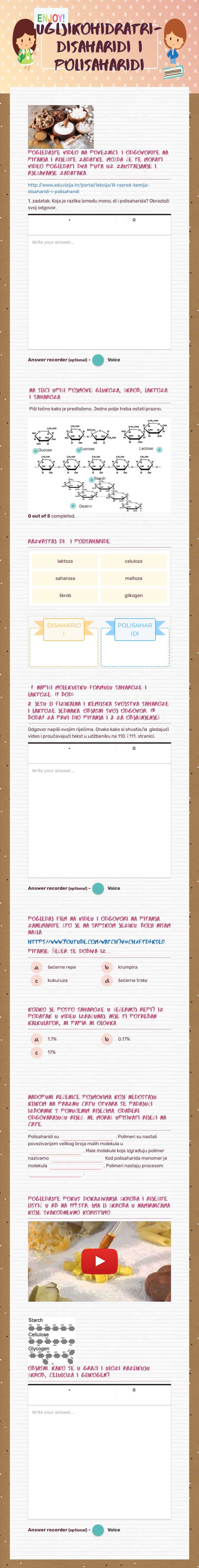 UGLJIKOHIDRATRI-DISAHARIDI I POLISAHARIDI Grade 8 worksheet preview