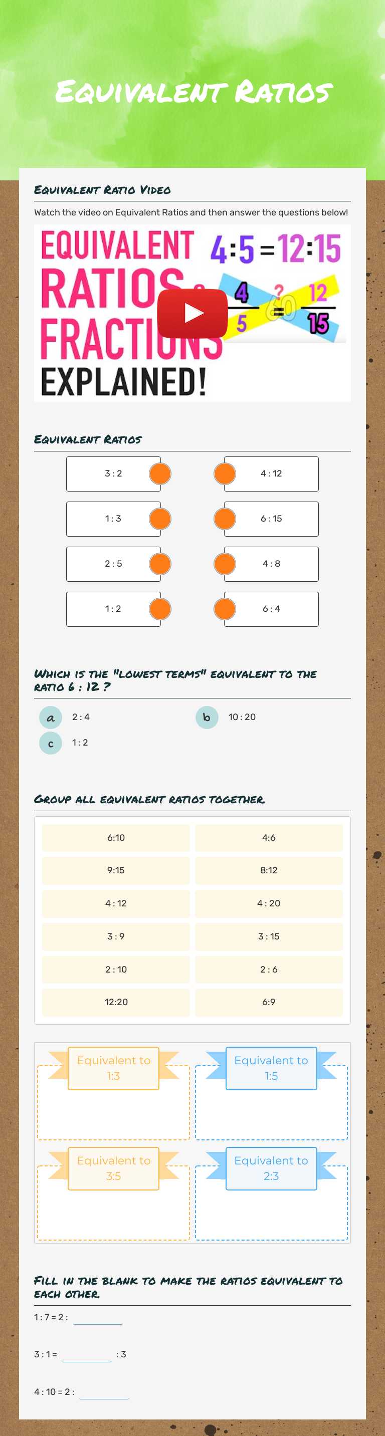 Equivalent
Ratios Grade 6 worksheet preview
