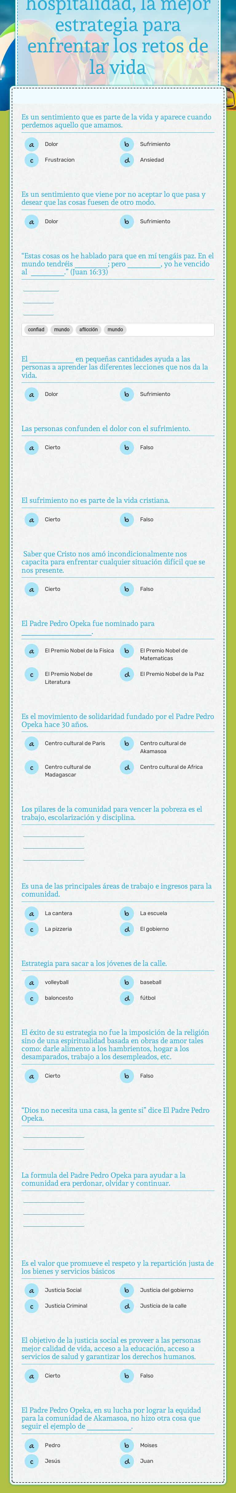 Unit 5: La hospitalidad, la mejor estrategia para enfrentar los retos de la vida worksheet preview image