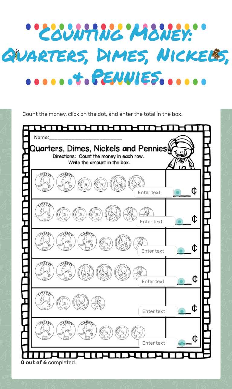 Counting Money:
Quarters, Dimes, Nickels, & Pennies worksheet preview image