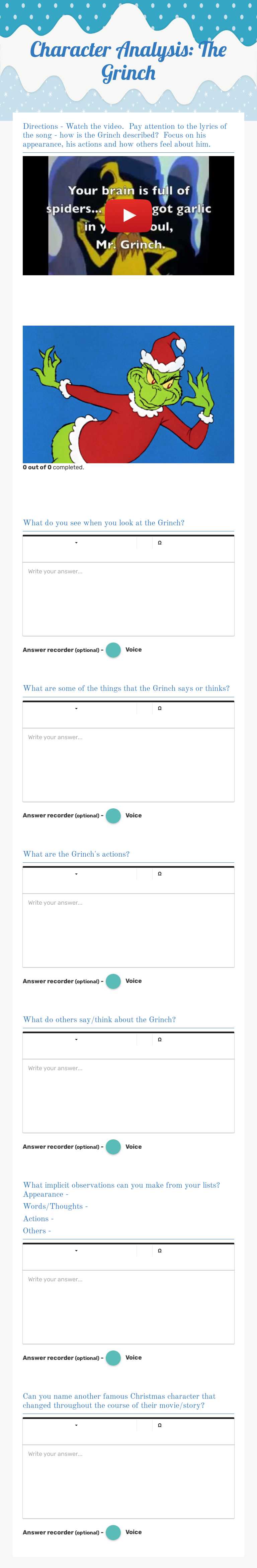 Character Analysis: The Grinch Grade 6 worksheet preview