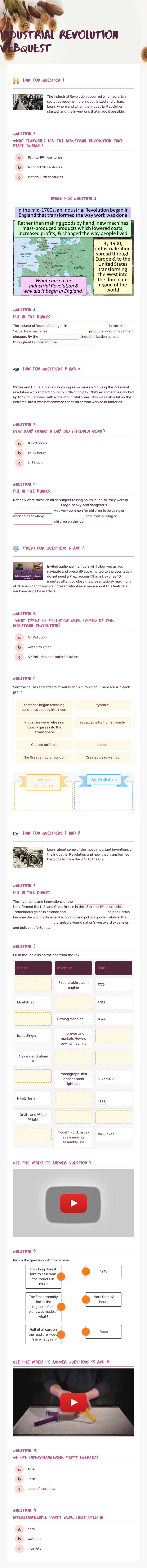 Industrial revolution webquest worksheet preview