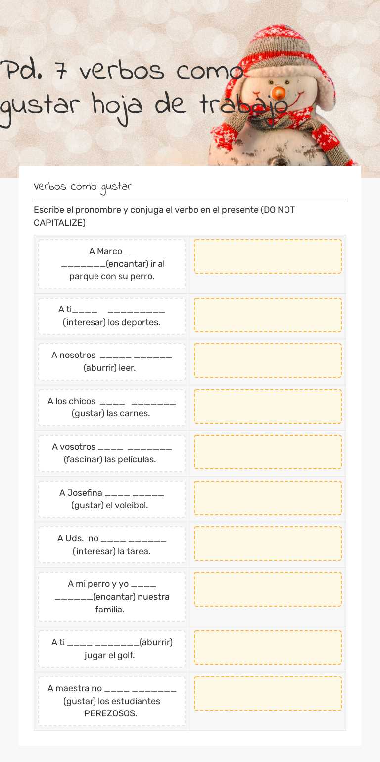 Pd. 7 verbos como gustar hoja de trabajo Grade 9 worksheet preview