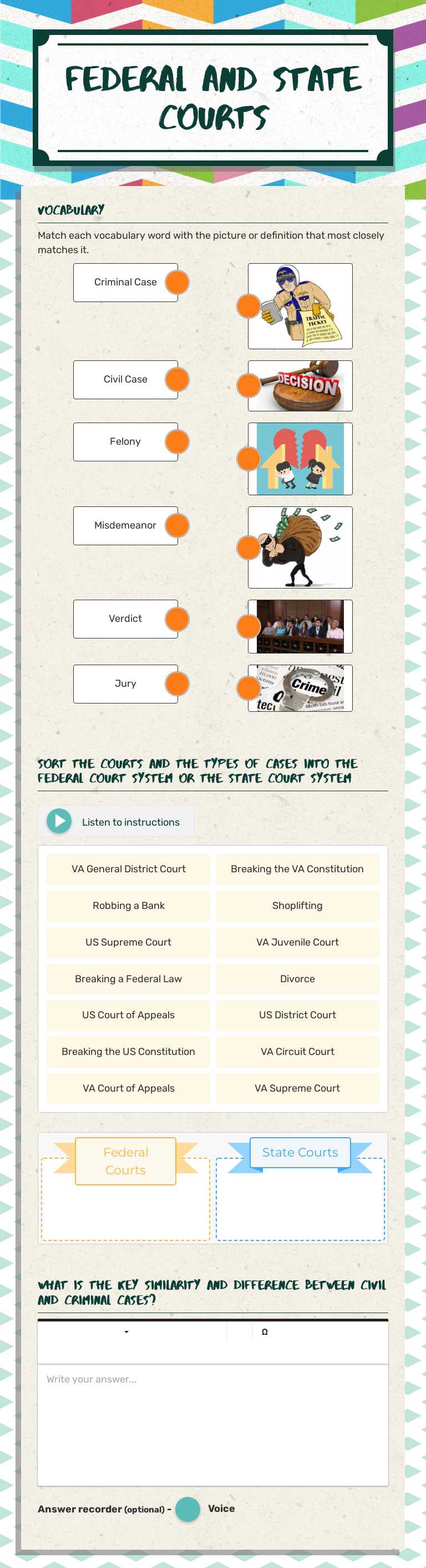 Federal and State Courts worksheet preview image
