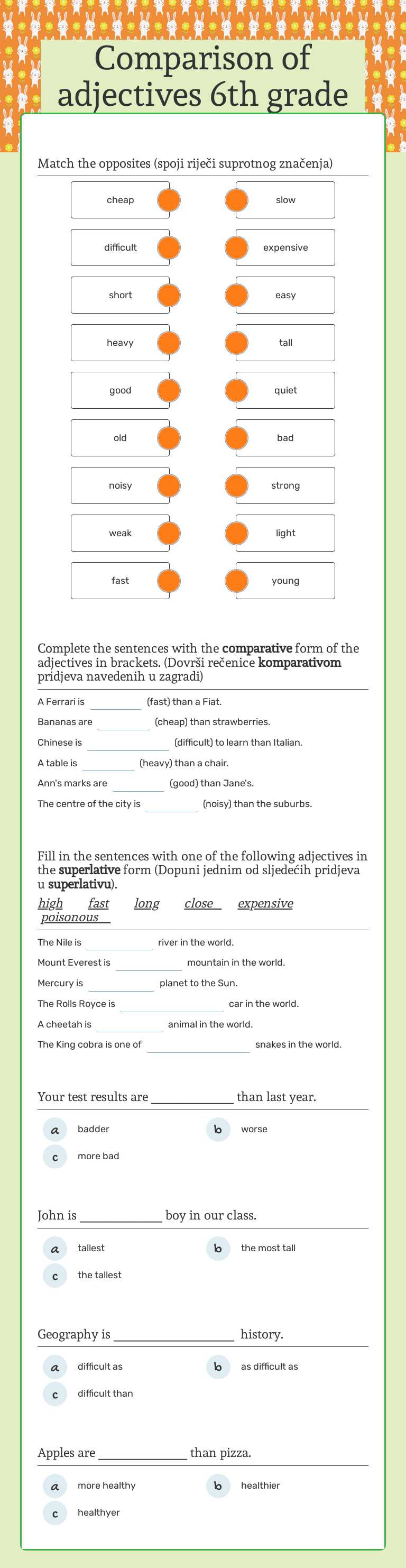Comparison of adjectives 6th grade worksheet preview image
