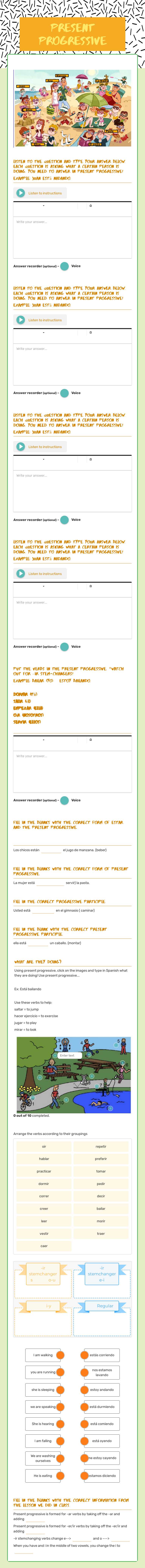 Present Progressive Grade 10 worksheet preview